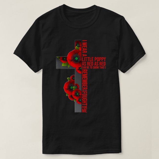 Lest We Forget Red Poppy Flower USA Memorial Veter T-Shirt (Design Front)