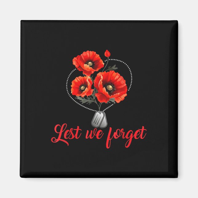 Lest We Forget Red Poppy Flower Usa Veterans Magnet (Front)