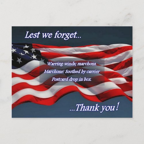 Lest We ForgetThank You Postcard