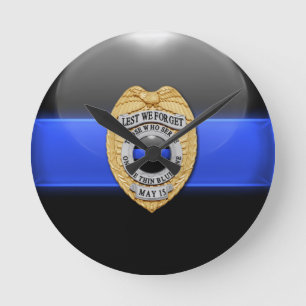 Lest We Forget - Thin Blue Line Badge Round Clock