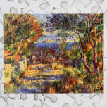 L'Estaque by Pierre Renoir, Vintage Impressionism Jigsaw Puzzle<br><div class="desc">L'Estaque (1892) by Renoir is a vintage impressionism fine art nature landscape painting. A beautiful seascape view of the blue Mediterranean Sea through the trees on a sunny, summer day. A woman walking down a path in the small coastal town of L'Estaque in the south of France. L'Estaque is a...</div>