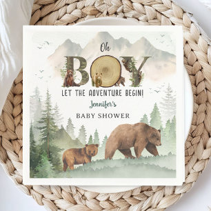 Let Adventure Begin Baby Shower Boy Woodland Paper Napkins
