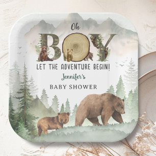Let Adventure Begin Baby Shower Boy Woodland Paper Plates