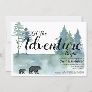 Let Adventure Begin Watercolor Bears Baby Shower Invitation