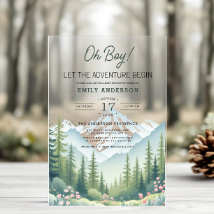Let Adventure Begin Woodland Forest Baby Shower Acrylic Invitations