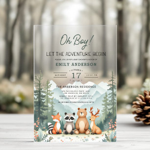 Let Adventure Begin Woodland Forest Baby Shower Acrylic Invitations