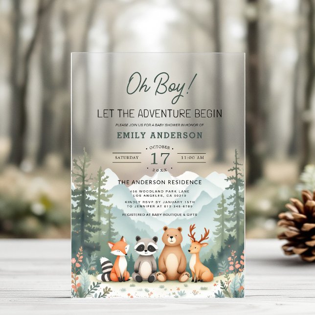 Let Adventure Begin Woodland Forest Baby Shower Acrylic Invitations (Creator Uploaded)