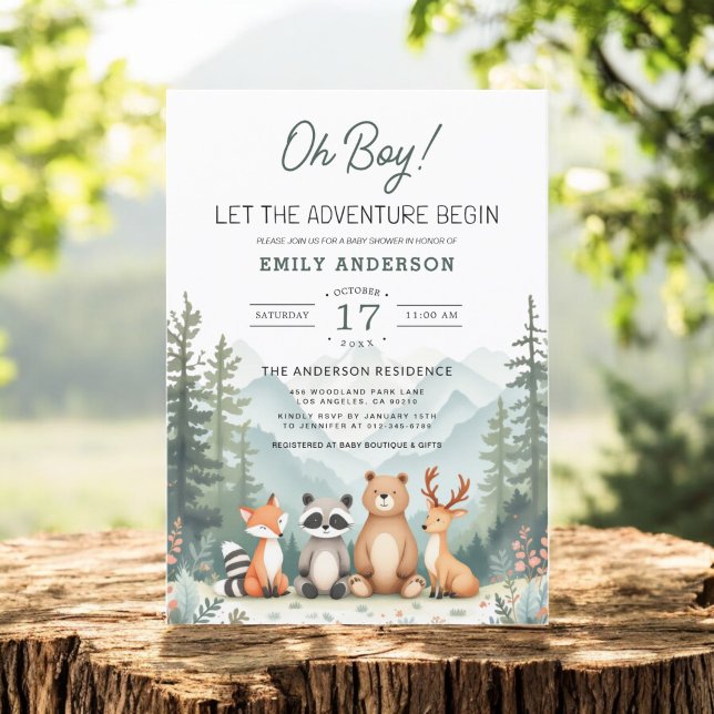 Let Adventure Begin Woodland Forest Baby Shower Invitation (Creator Uploaded)