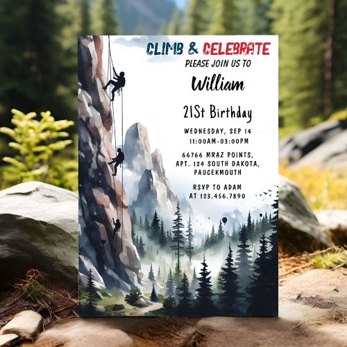 Let Boy Tree Fun Cliff Rock Climbing 21st Birthday Invitation