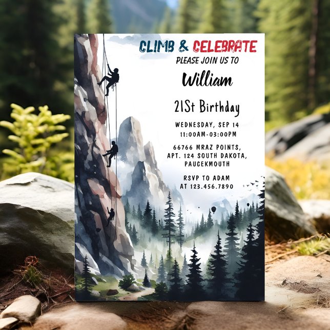Let Boy Tree Fun Cliff Rock Climbing 21st Birthday Invitation (Creator Uploaded)