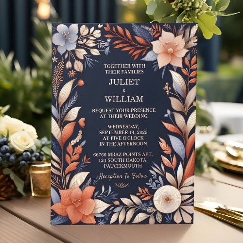 Let Budget Cheap Outdoor Stylish Navy Blue Wedding Foil Invitation