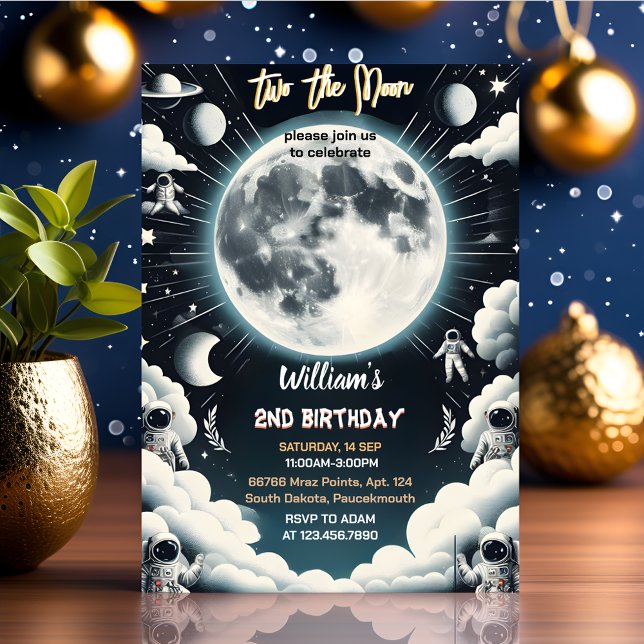 Let Cute Space night sky Two The Moon 2nd Birthday Invitation (Creator Uploaded)