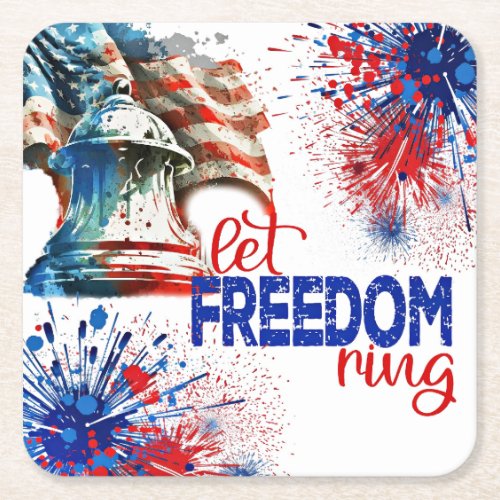 Let Freedom Ring 4th of July Square Paper Coaster