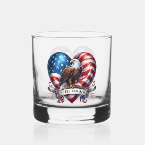 Let Freedom Ring Eagle Hearts Whiskey Glass