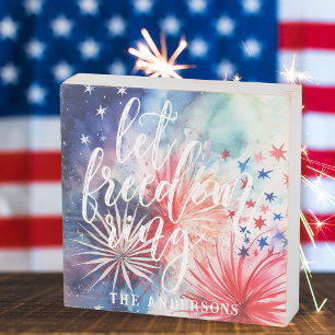 Let Freedom Ring Fourth of July Fireworks Wooden Box Sign