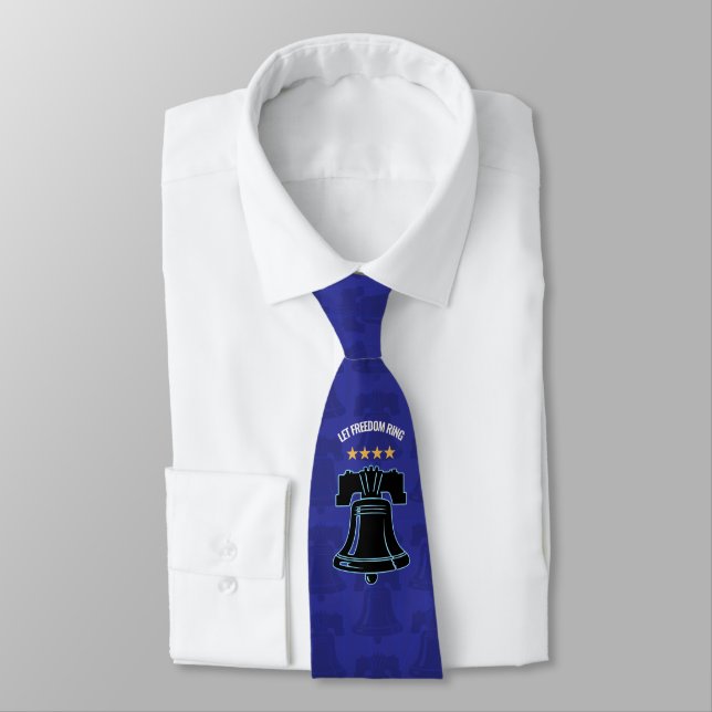 Let Freedom Ring Liberty Bell Patriotic Blue Neck Tie (Tied)