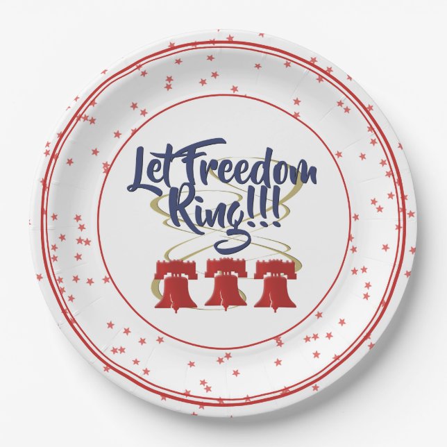 Let Freedom Ring Liberty Bell - Red White and Blue Paper Plates (Front)