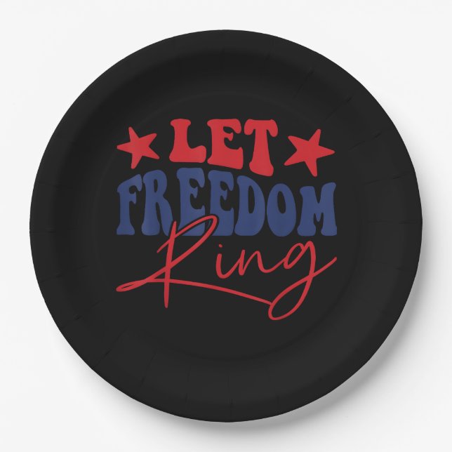 Let Freedom Ring Retro Vintage Paper Plates (Front)