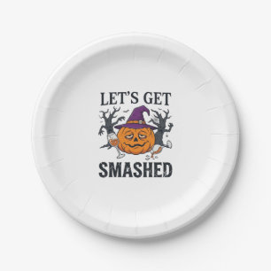 Let Get Smashed Halloween Pumpkin Witch Hat Wine G Paper Plates