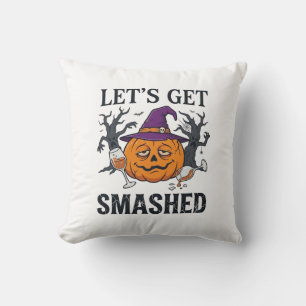 Let Get Smashed Halloween Pumpkin Witch Hat Wine G Throw Pillow
