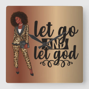 Let Go and Let God Black Woman Wall Clock