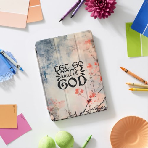 Let Go and Let God Coral Blue Floral Art Christian iPad Air Cover