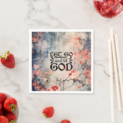 Let Go and Let God Coral Blue Floral Art Christian Napkins