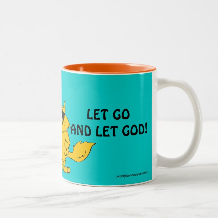 LET GO AND LET GOD SLOGAN HAPPY BALLOON CAT COFFEE MUGS