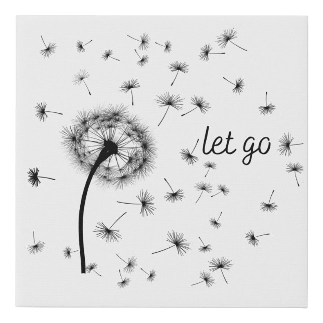 Let go, dandelion seed flowing in the wind  faux canvas print (Front)