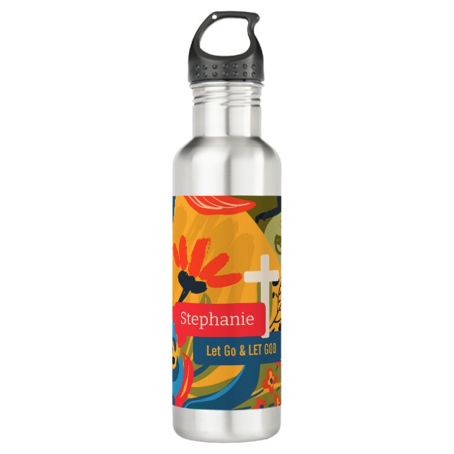 Let Go Let God Bold Abstract Floral Stainless Steel Water Bottle (Front)