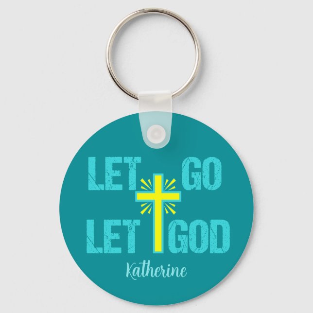 Let Go Let God Cute Christian Cross Keychain (Front)