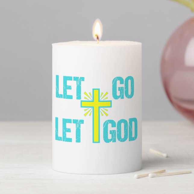 Let Go Let God Pretty Christian Prayer Pillar Candle (In Situ)