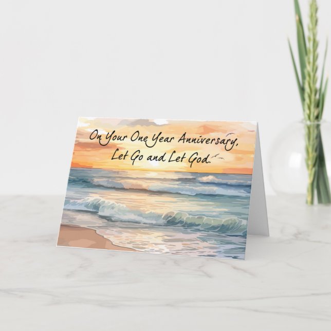 Let Go Let God Recovery One Year Anniversary Ocean Card (Front)