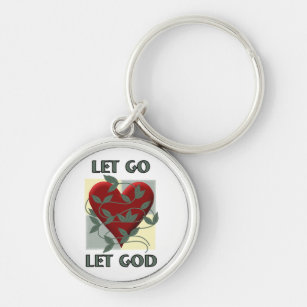 Let Go Let God Recovery Slogan Quote Red Heart Keychain