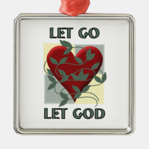 Let Go Let God Recovery Slogan Quote Red Heart Metal Ornament