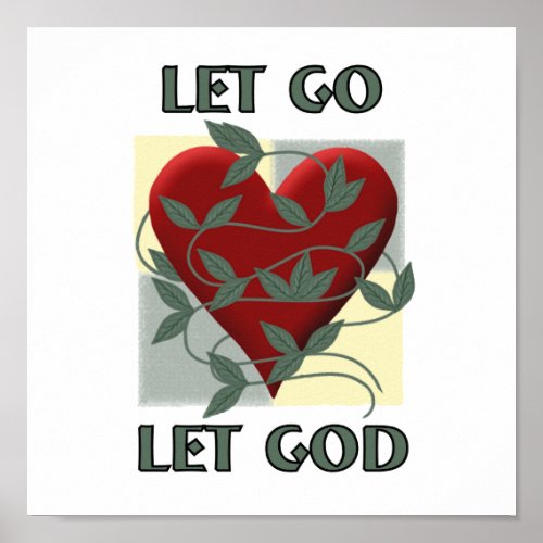 Let Go Let God Recovery Slogan Quote Red Heart Poster