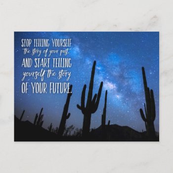 Let Go Of Your Past Cactus Galaxy Quote Postcard by azlaird at Zazzle