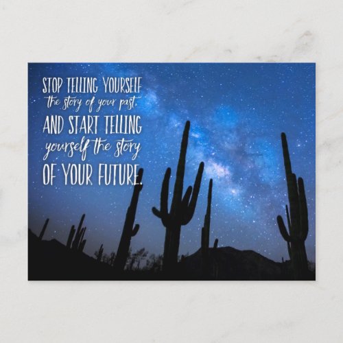 Let Go of Your Past Cactus Galaxy Quote Postcard