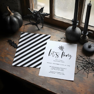Let Hang Black Minimal Spider Web Halloween Party Invitation