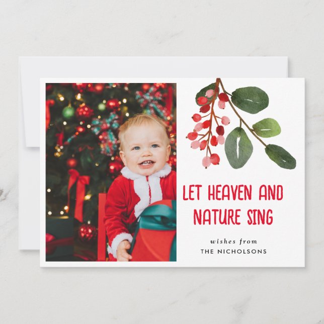 Let Heaven and Nature Sing Christmas Script Holiday Card (Front)