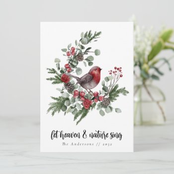 Let Heaven And Nature Sing Robin Wreath  Holiday Card by rememberwhen_ at Zazzle