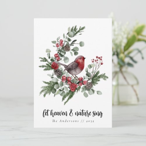 Let Heaven and Nature Sing Robin Wreath  Holiday Card