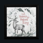 Let Heaven & Nature Sing, Christmas Carol Gift Box<br><div class="desc">Inspirational Christmas wooden gift box depicts a lovely watercolor design of a deer surrounded by branches of leaves. It features the verse,  "Let heaven and nature sing."  taken from the beloved Christmas carol,  'Joy to the World."</div>
