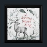 Let Heaven & Nature Sing, Christmas Carol Gift Box<br><div class="desc">Inspirational Christmas wooden gift box depicts a lovely watercolor design of a deer surrounded by branches of leaves. It features the verse,  "Let heaven and nature sing."  taken from the beloved Christmas carol,  'Joy to the World."</div>