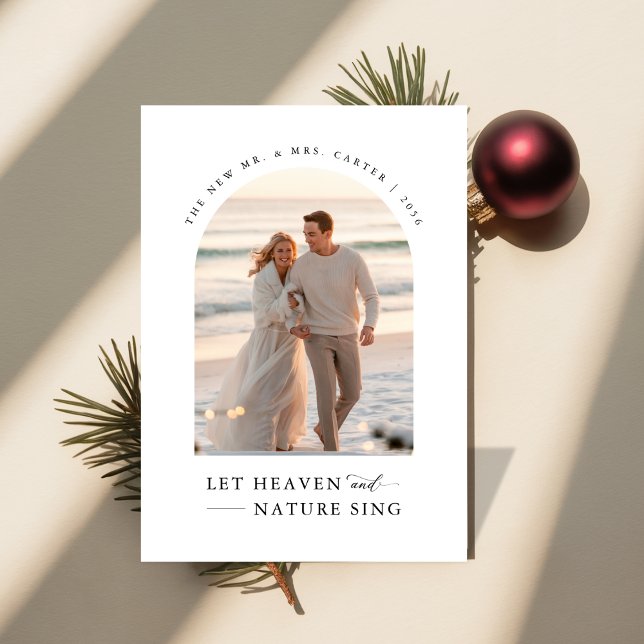 Let Heaven & Nature Sing Newlywed Religious Photo Holiday Card (Creator Uploaded)
