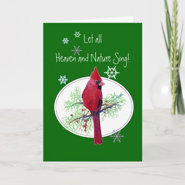 Let Heaven & Nature Sing Scripture Christmas Bird Holiday Card (Front)