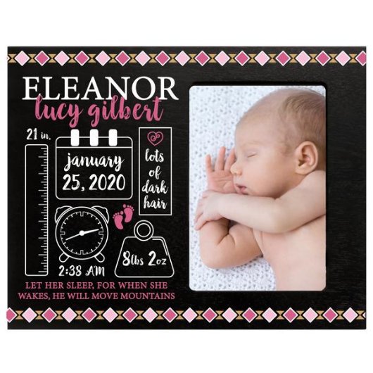 Let Her Sleep Baby Birth Stats Black Picture Frame (Front)