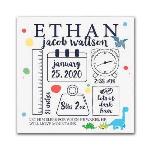 Let Him Sleep Cute Ivory Birth Stats Shadow Box