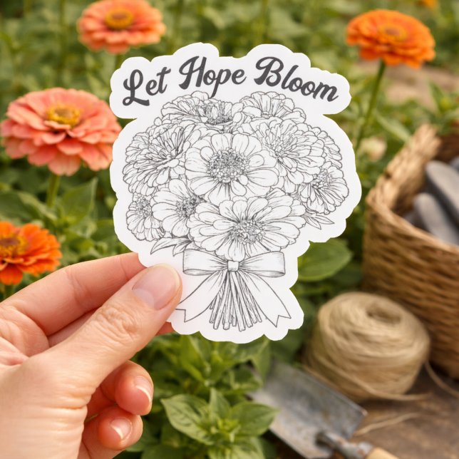 Let Hope Bloom Zinnia Bouquet Inspirational Floral Sticker (Zinnia Floral Let Hope Bloom)