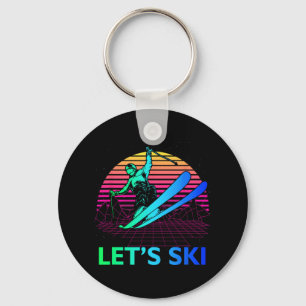 Let Is Ski Colorful Vintage 90s 80s Skiing Winter  Keychain